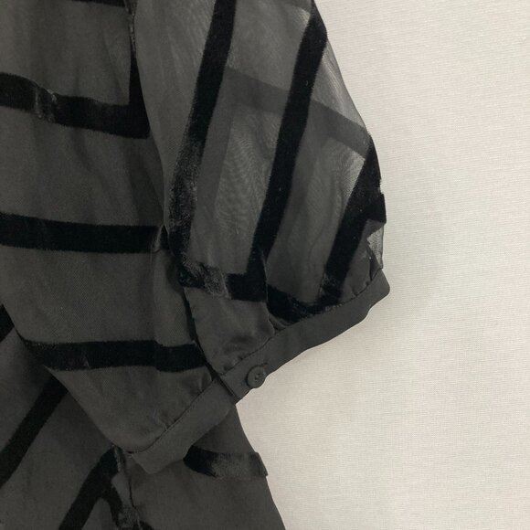 New Gibson Latimer size 3X Black Chiffon Velvet Burnt-out Smock Tie Front Blouse - Picture 10 of 11